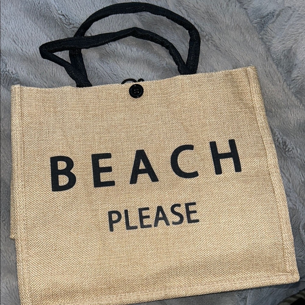 Beige Tote Bag with Black Handles